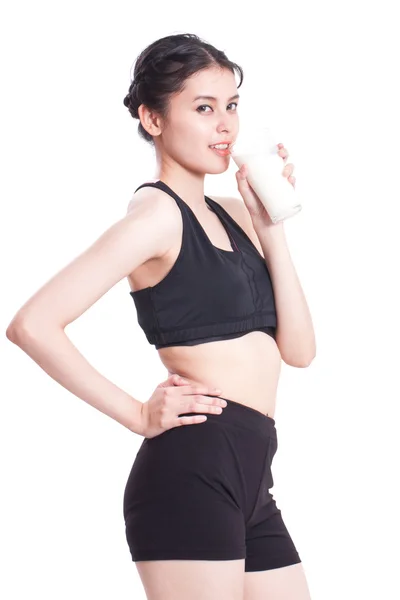 Healthy woman with glass of milk — Stock Photo, Image