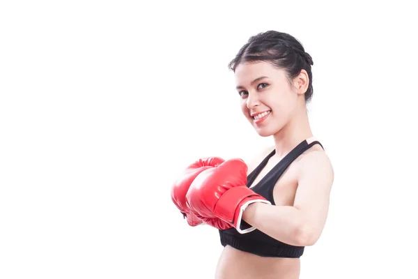 Fitness vrouw dragen van bokshandschoenen — Stockfoto