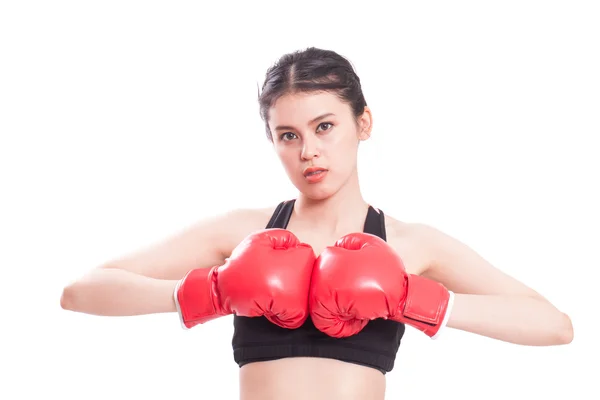 Mulher fitness vestindo luvas de boxe — Fotografia de Stock