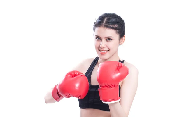 Mujer fitness usando guantes de boxeo — Foto de Stock