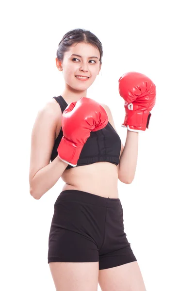 Fitness nő, boksz-kesztyűket visel — Stock Fotó