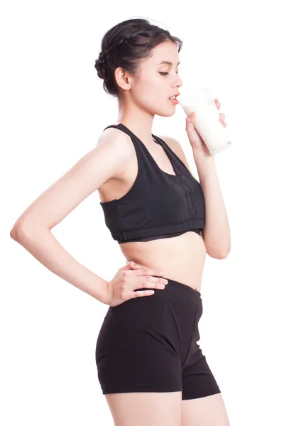 Healthy woman with glass of milk — Stock Photo, Image