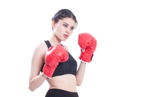 Mulher fitness vestindo luvas de boxe — Fotografia de Stock