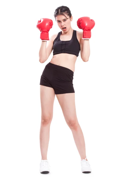 Mulher fitness vestindo luvas de boxe — Fotografia de Stock