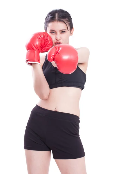 Mujer fitness usando guantes de boxeo — Foto de Stock