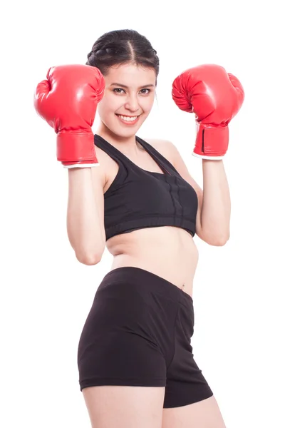 Mujer fitness usando guantes de boxeo —  Fotos de Stock