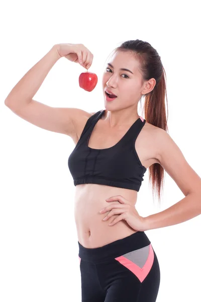 Fitness young woman holding apple — Stock Photo, Image