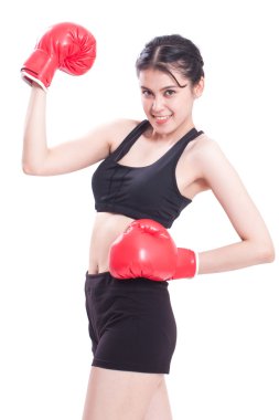 Boks eldivenli kadın fitness