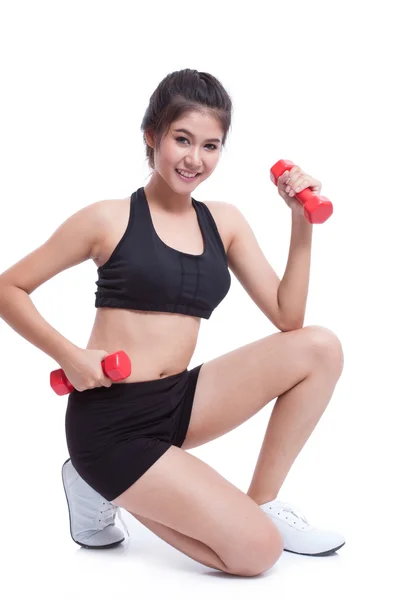 Sport woman exercising with dumbbells — Stock Photo, Image