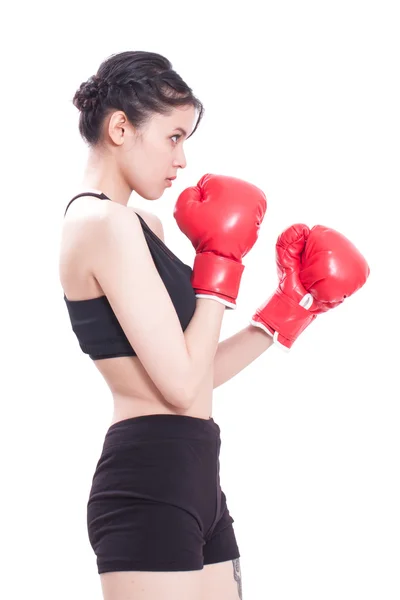 Fitness vrouw dragen van bokshandschoenen — Stockfoto