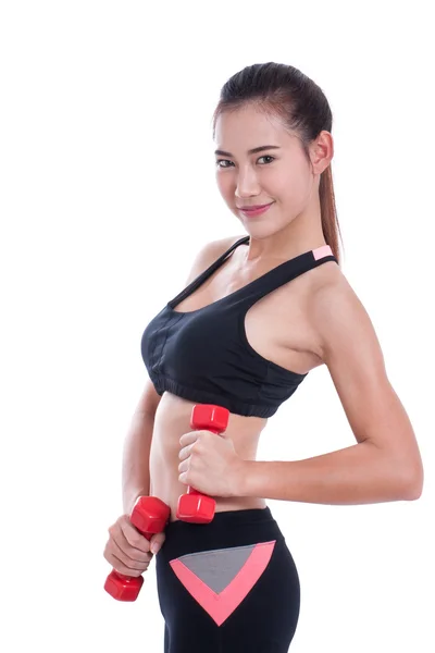 Sport woman exercising with dumbbells — Stock Photo, Image