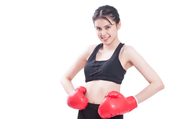 Fitness vrouw dragen van bokshandschoenen — Stockfoto