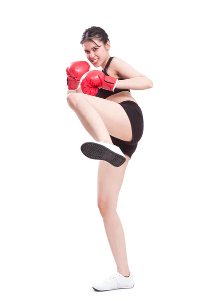 Фітнес жінка в боксерських рукавичках — стокове фото