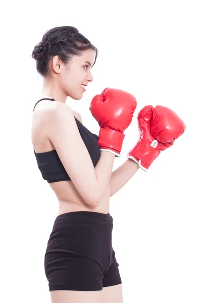 Mujer fitness usando guantes de boxeo —  Fotos de Stock