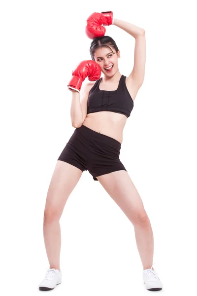 Fitness woman wearing boxing gloves Stock Image