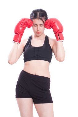 Boks eldivenli kadın fitness