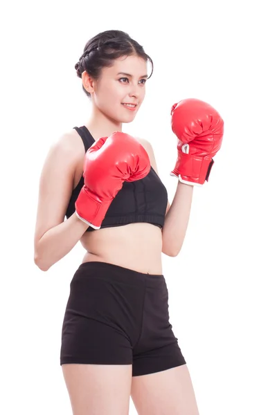 Mujer fitness usando guantes de boxeo — Foto de Stock