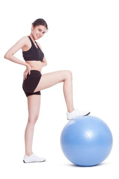 Woman training with exercise ball — Stock Photo, Image