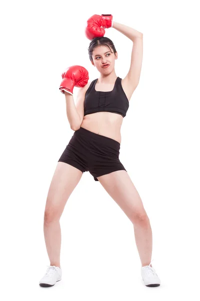 Mujer fitness usando guantes de boxeo —  Fotos de Stock