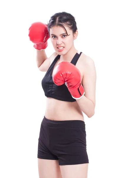 Mujer fitness usando guantes de boxeo — Foto de Stock