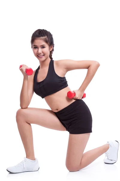 Sport woman exercising with dumbbells — Stock Photo, Image