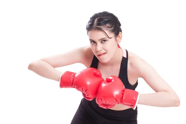 Mujer fitness usando guantes de boxeo —  Fotos de Stock