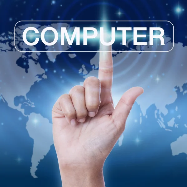 Hand computer knop in te drukken. — Stockfoto