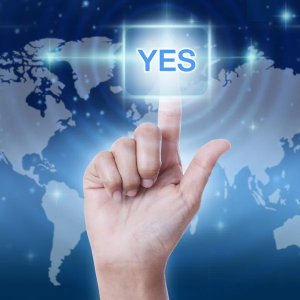 Hand pressing yes sign — Stock Photo, Image