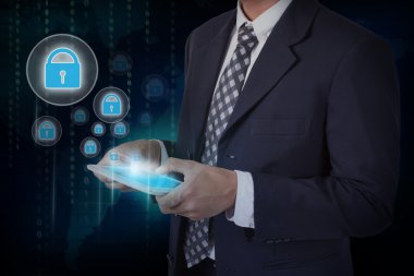 İşadamı basın web güvenlik simgeleri
