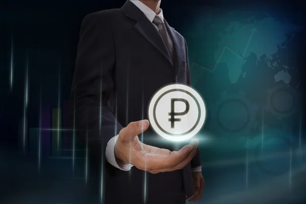 Businessman showing ruble sign — Stock Photo, Image
