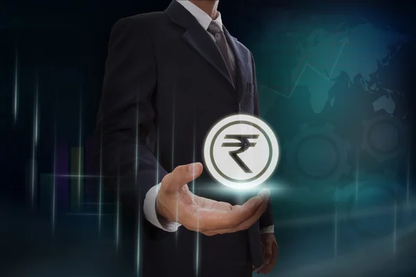 Businessman showing rupee sign — Stock Photo, Image