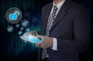 İşadamı basın web güvenlik simgeleri