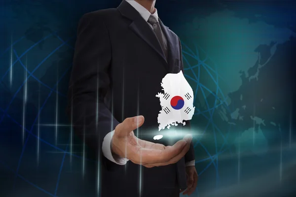 Podnikatel zobrazeno Mapa Jižní Koreje — Stock fotografie