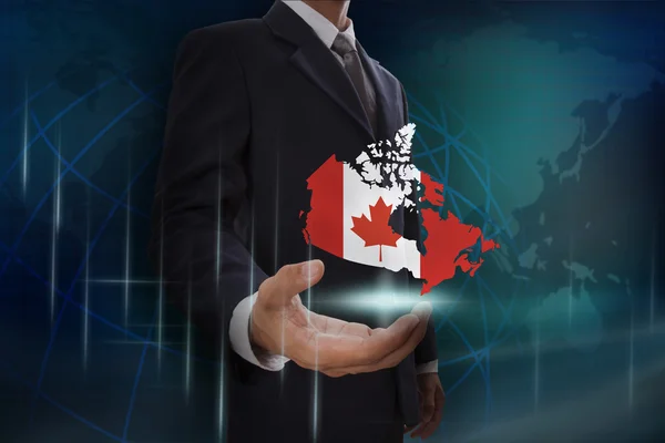 Empresario mostrando el mapa de Canadá — Foto de Stock