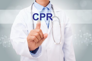 Doctor touching CPR sign clipart