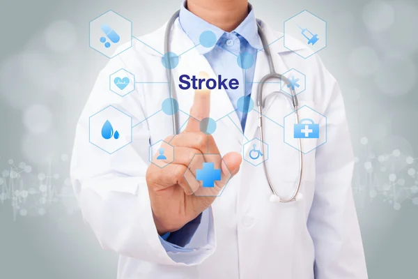 Médico tocando sinal de acidente vascular cerebral — Fotografia de Stock