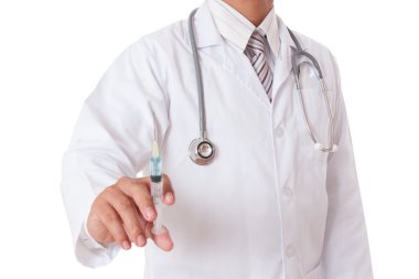 Doktor holding şırınga enjeksiyon için
