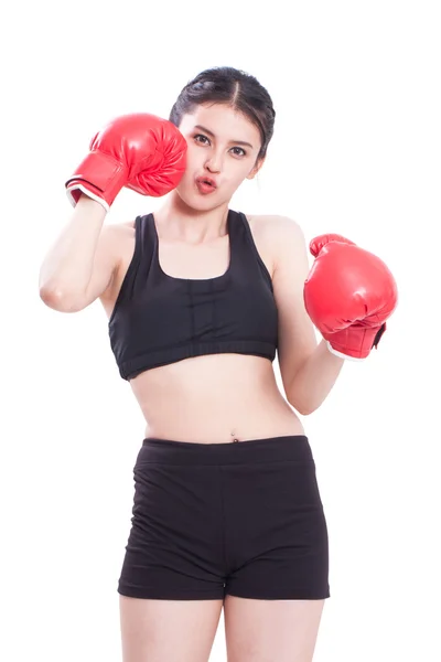 Fitness kobieta sobie Rękawice bokserskie — Zdjęcie stockowe