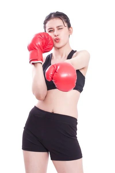 Mujer fitness usando guantes de boxeo —  Fotos de Stock