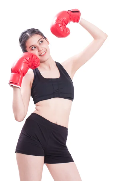 Mujer fitness usando guantes de boxeo —  Fotos de Stock