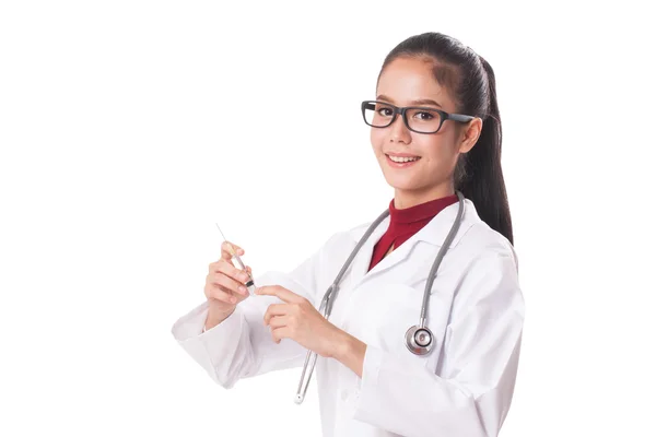 Female doctor holding syringe with injection. healthcare and medical concept — Stock Photo, Image