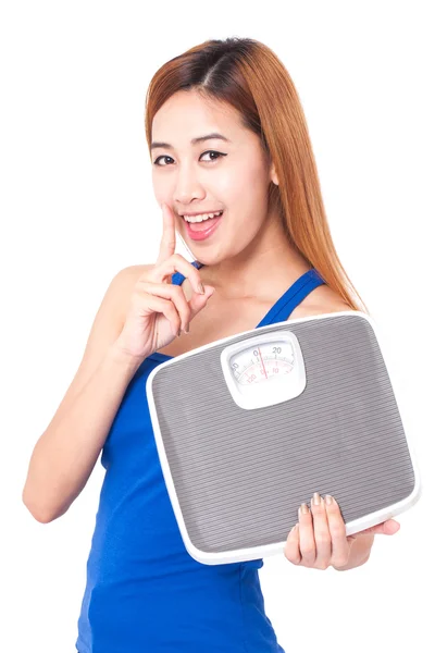 Woman with weight scales — Stock Photo, Image