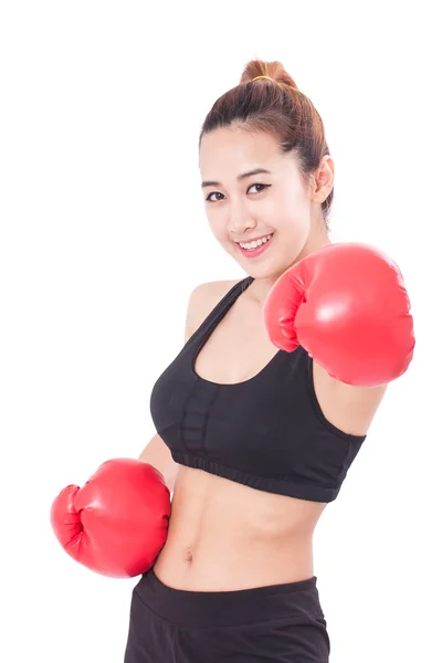 Fitness-Frau trägt Boxhandschuhe — Stockfoto