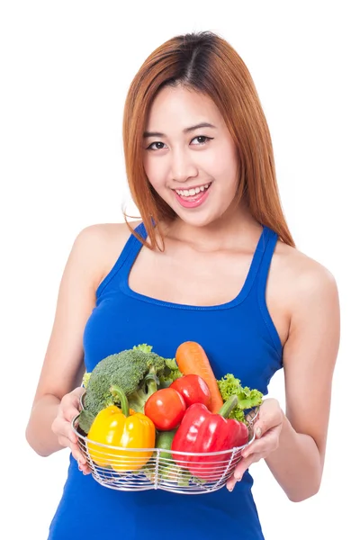 Femme avec bol de légumes — Photo