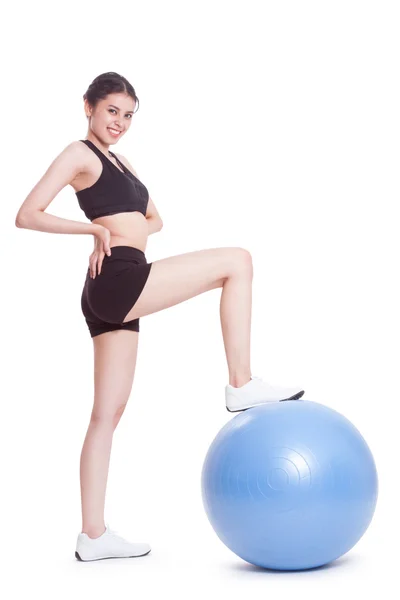 Woman training with exercise ball — Stock Photo, Image