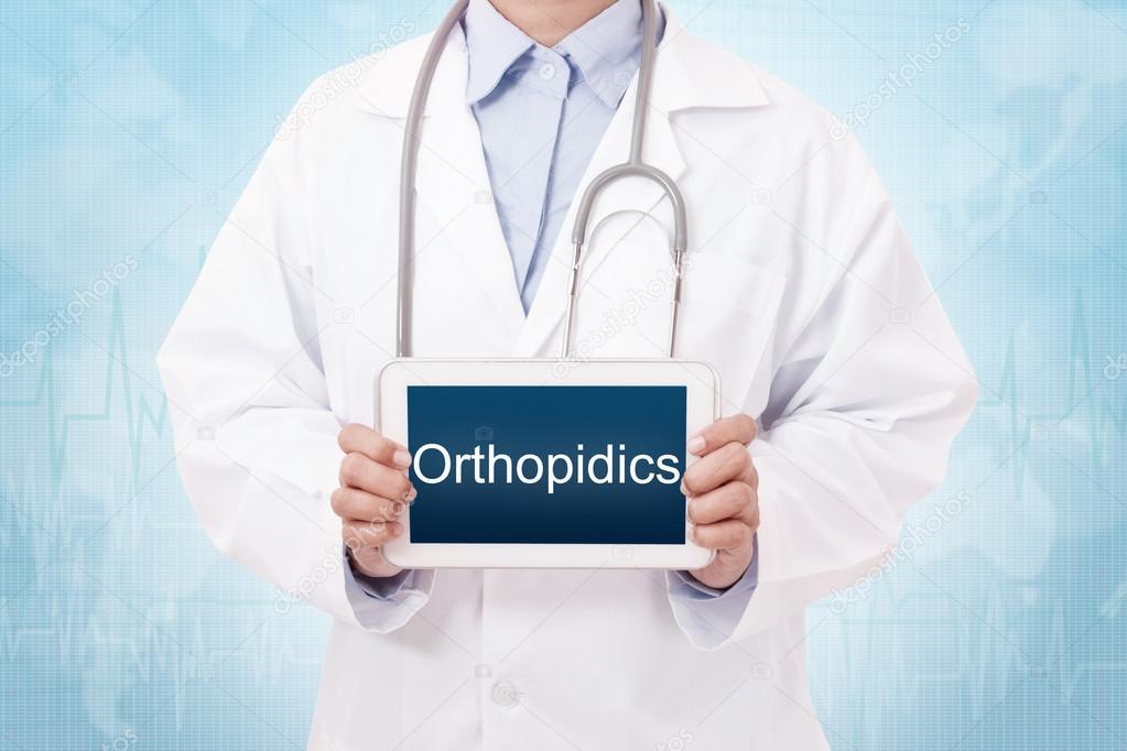 Doctor holding orthopedics sign