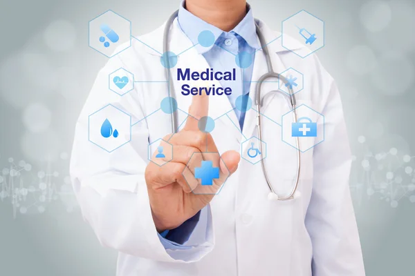 Médico con signo de servicio médico — Foto de Stock