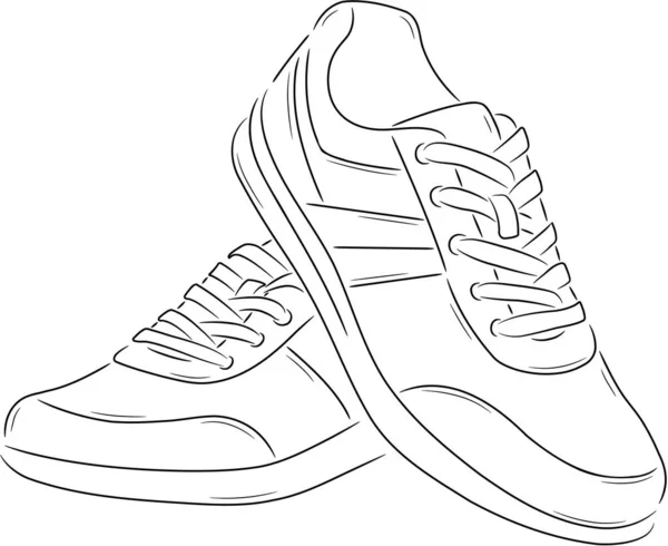 Dibujo Dos Zapatos Deportivos Femeninos Que Construyen Uno Encima Del — Vector de stock