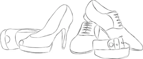 Lápiz Dibujado Mano Ilustración Zapatos Boda Mujeres Hombres — Vector de stock