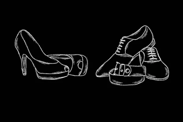 女性と男性の結婚式の靴の手描きの鉛筆イラスト — ストックベクタ